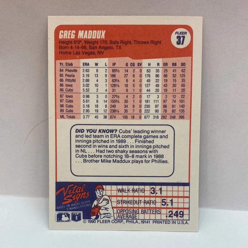 1990 Fleer Greg Maddux #37 (068)